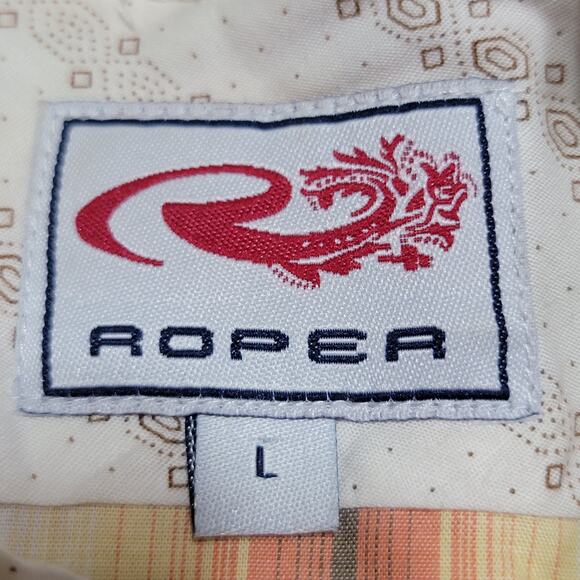 Roper LS Pearl Snap Brown & Yellow Retro Classic Western Shirt - Size Large - Picture 5 of 6